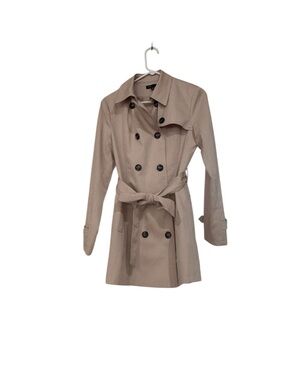 Fate Taupe Double-Breasted Trench Coat with Self-Tie Waist